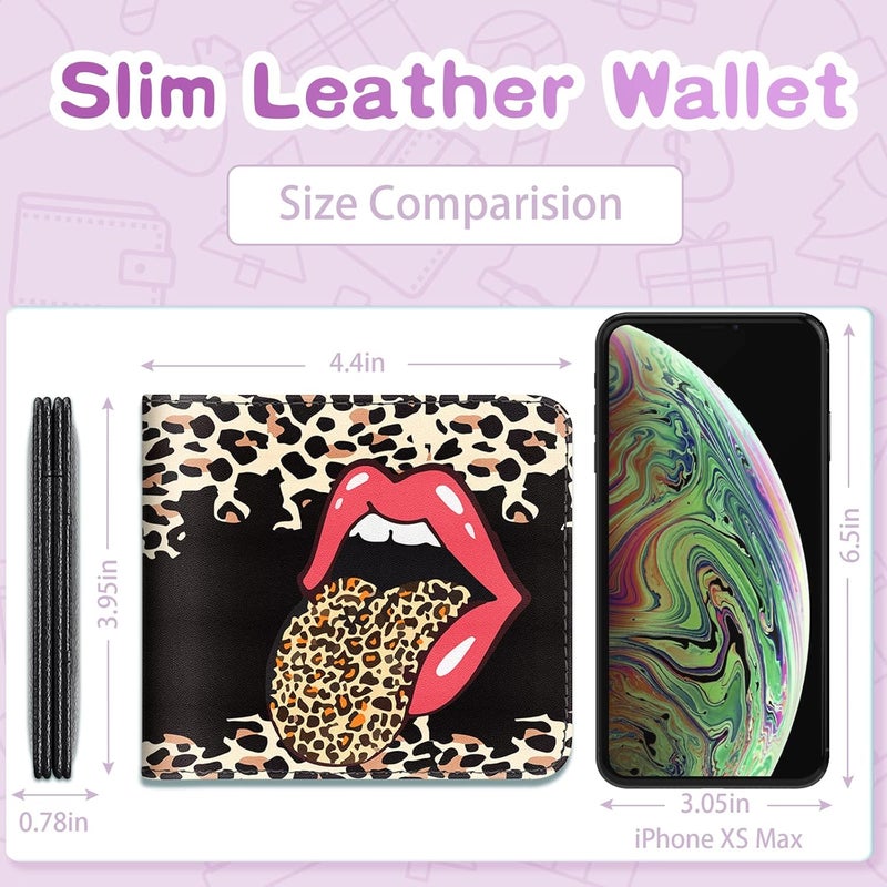 Funermei Cute Wallet for Women Girls Leopard Lip Leather Bifold Wallet Aesthetic Credit Card Holder RFID Blocking Id Cash Slim Small Bi Fold Wallets with Coin Pocket for Teen Little Girl Cool - Image 2